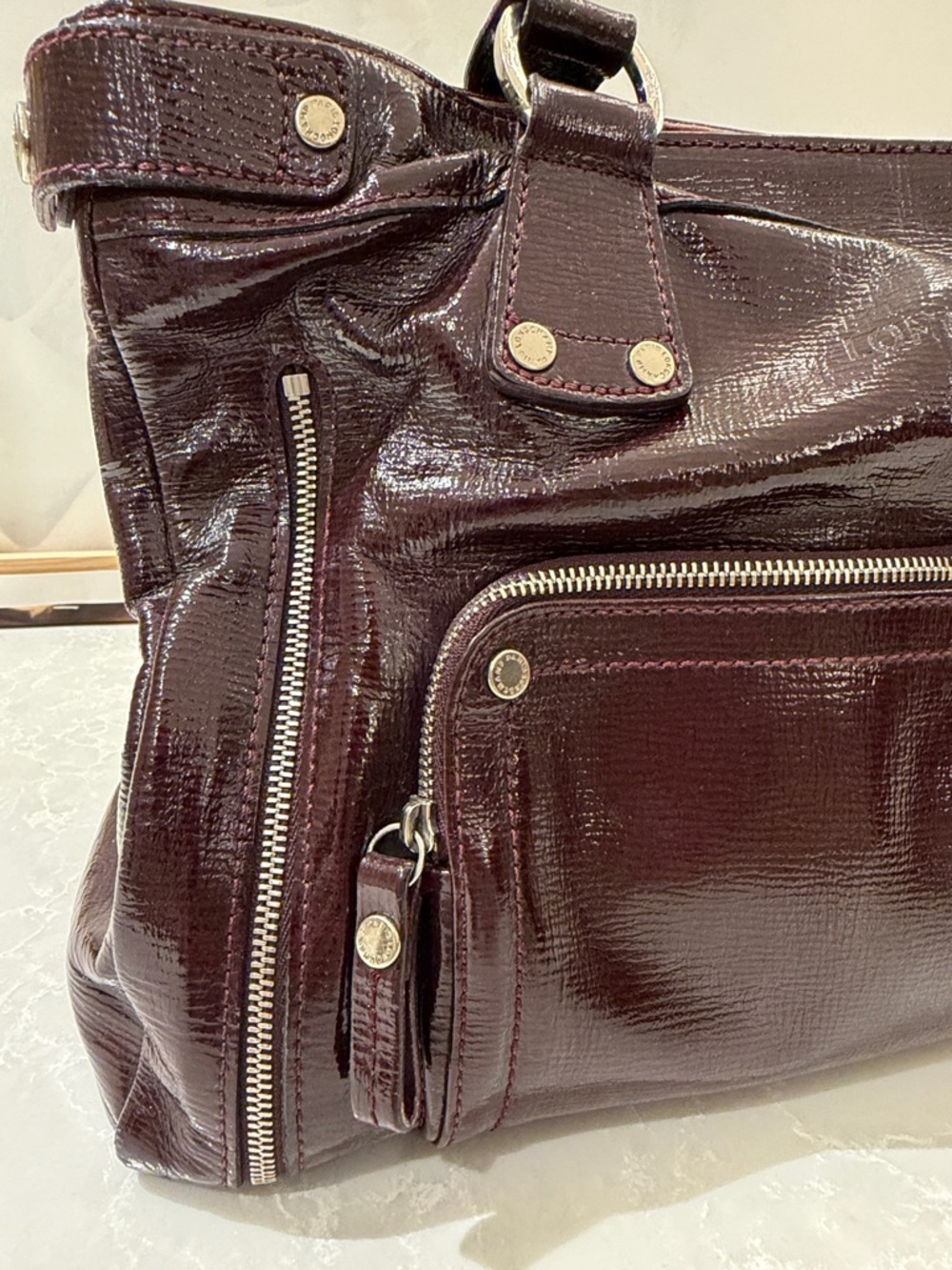 LongChamp Burgundy Patent Leather Shoulder Bag - Picture 3 of 10